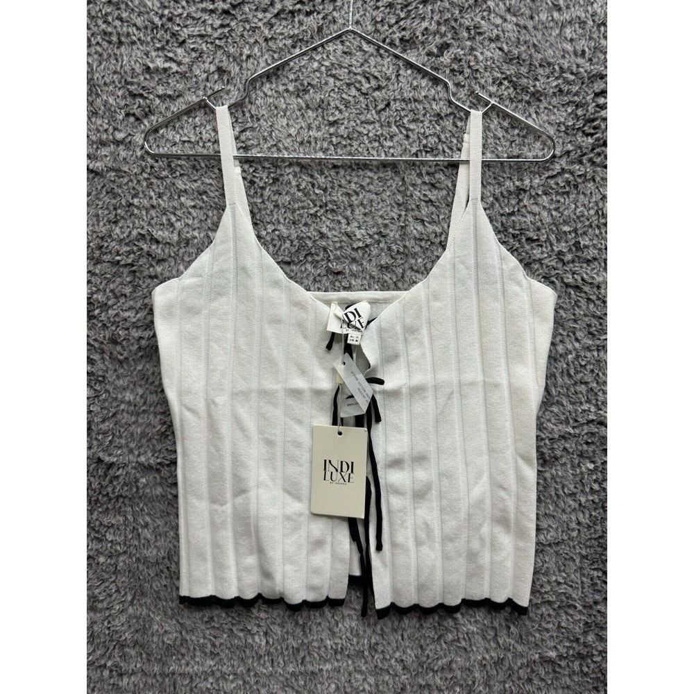 Indikah Indi Luxe LILOH TIED FRONT RIBBED CAMI TOP WHITE Size M NWT